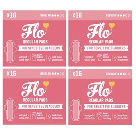 MM Flo Regular for Sensitive Bladders 4 x 16 (64 Pads) | Natural Bamboo Incontinence Pads for Women | Ultra Thin, Hypoallergenic & Eco-Friendly