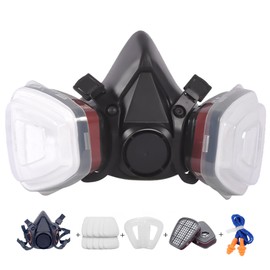 Maschera respiratoria, riutilizzabile, maschera a gas con filtro, maschera antipolvere e respiratore, 10 dischetti di cotone filtrabili, maschera completa riutilizzabile per spruzzi di colore (nero)