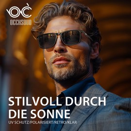 Occhsouo Polarisiert Sonnenbrille Herren - Damen UV400 Schutz Sunglasses Men Women TR90 Ultraleichte Rahmen Schwarz CAT 3 CE Retro Sport Polarisierte Sonnenbrillen für Angeln, Fishing, Fahren, Ski