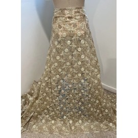 wowfabric4less123 5 Yard GOLD IVORY Guipure Rhinestone Metallic Lace Fabric 50” Width