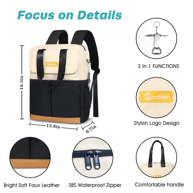 Scothen Backpack Cooler with Double Decker & 12 Ice Packs-
