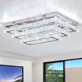 20.07'' Indoor K9 Crystal LED Square Ceiling Light Fixture 3-Tier Rectangular Flush Mounted Chandelier Cool White SwitchShade  color: Cool White, Design Style: Modern, Lamp Power(W): 71, Number of Lights: LED