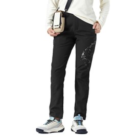 tectop Women's Fleece Lined Winter Hiking Pants Waterproof Softshell Slim with Pockets Outdoor Camping for Autumn and Winter Trekking Travel Warm PW7610-W Black- L