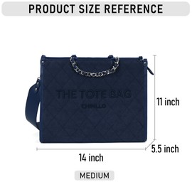 Chinllo Tote Bag for Women Quilted Chains Stachel Purse and Handbags with Shoulder Strap (E.Navy-Ms)