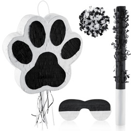 12.9 Inch Black Dog Paw Pull String Pinata Dog Birthday Party Supplies Set, with Blindfold Pinata Bat and Confetti Paper for Valentine's Day Puppy Birthday Dog Themed Party Decorations Supplies