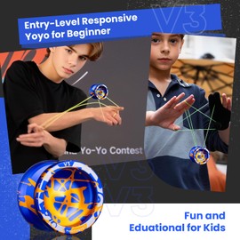 MAGICYOYO MAGICYOYO V3 Responsive Yoyo for Kids 8-12 , Professional Yoyo for Adult, Dual Purpose Metal Yoyo with KK Bearing + 12 Yoyo Strings, Bearing Removal, Axle, Yo yo Case (Blue Glod Splash)
