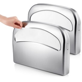 Domensi 2 Pcs Stainless Steel Toilet Seat Cover Dispenser Commercial Toilet Seat Wall Mount Half Fold Cover Holder with Screws for Office Restaurant Home Bathroom School, 16.4 Inch (Silver)