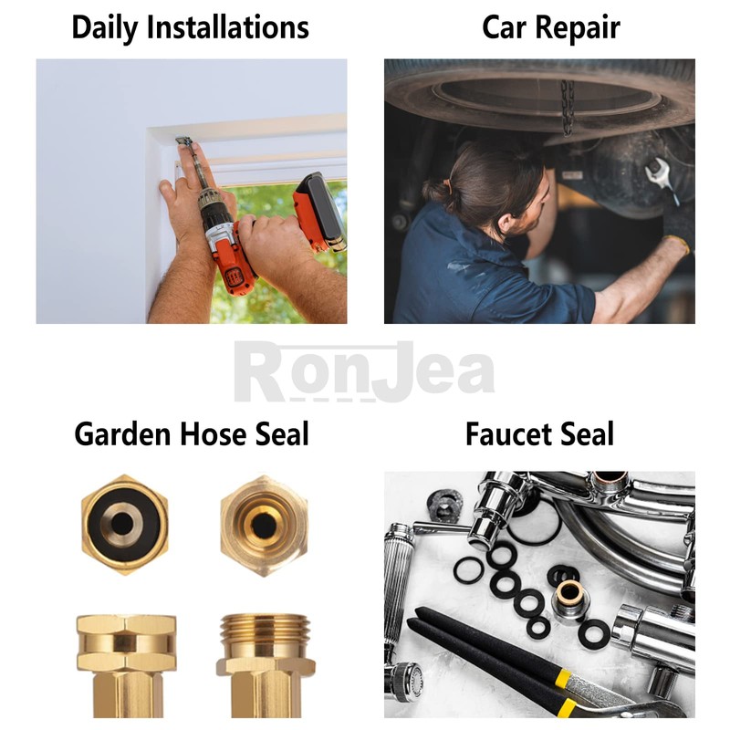 RonJea 200 Pcs Flat Rubber Washers Assortment Kit: Black Rubber