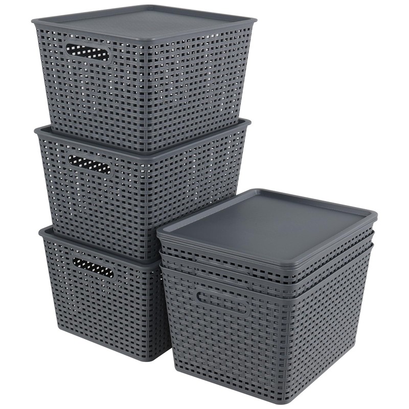 Tyminin 6 Pack Plastic Storage Bins with Lids, Stackable Storage