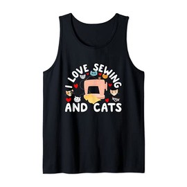 I Love Sewing & Cats - Kitty Feline Gift For Men & Women Tank Top