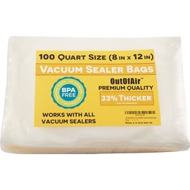 100 Vacuum Sealer Bags: Quart Size (8" x 12") by OutOfAir Works with FoodSaver & Other Machines - 33% Thicker BPA Free, Commercial Grade, 8 x 12 inches