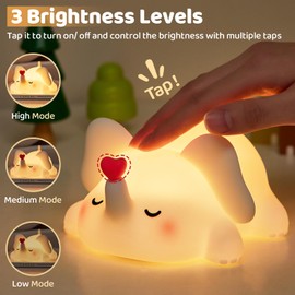 Luditek Sweet Heart Elephant Night Light for Kids, 3 Levels Brightness Silicone Rechargeable Touch Nursery Lamp, Cute Decor for Bedroom Home Bedside, Christmas Birthday Gifts for Women Kids Girls Baby