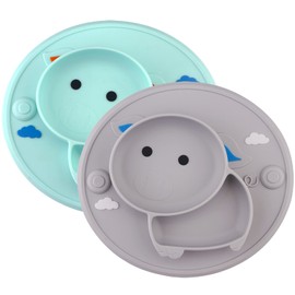 2 Pack Baby Divided Plate Silicone - Portable Non Slip Child Feeding Plate for Children Babies and Kids BPA Free Baby Dinner Plate Placemat