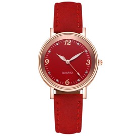Ziyan Women's Watch Classic Very Clear Analogue Quartz with Leather Strap, red, Strap.