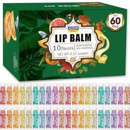 AZEN- Paquete de 60 bálsamos labiales, bálsamos labiales naturales a granel, producto para el cuidado de los labios, bálsamo labial hidratante para labios secos y agrietados