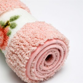 Heart Shaped Floral Rural Style Rug, Water Absorbent Bathroom Floor Mat, Shower Rug Bedroom Living Room Carpet (17.7x19.7inches, Red)