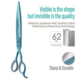 Fenice Totem Dog Grooming Scissors: Blueish Green 7.5 inch Pet Straight Shears Made Of Japanese 440C Advanced Stainless Steel Professional Grooming Scissors for Dogs Cats and Other Pets