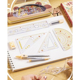 7 Pcs Soft Bendable Ruler Geometry Set Compass Set with Maths Protractor Rulers, Cartoon Flexible Rulers, Drawing Measuring Tools, Ruler Kit for Class School Supplies (Capybara)