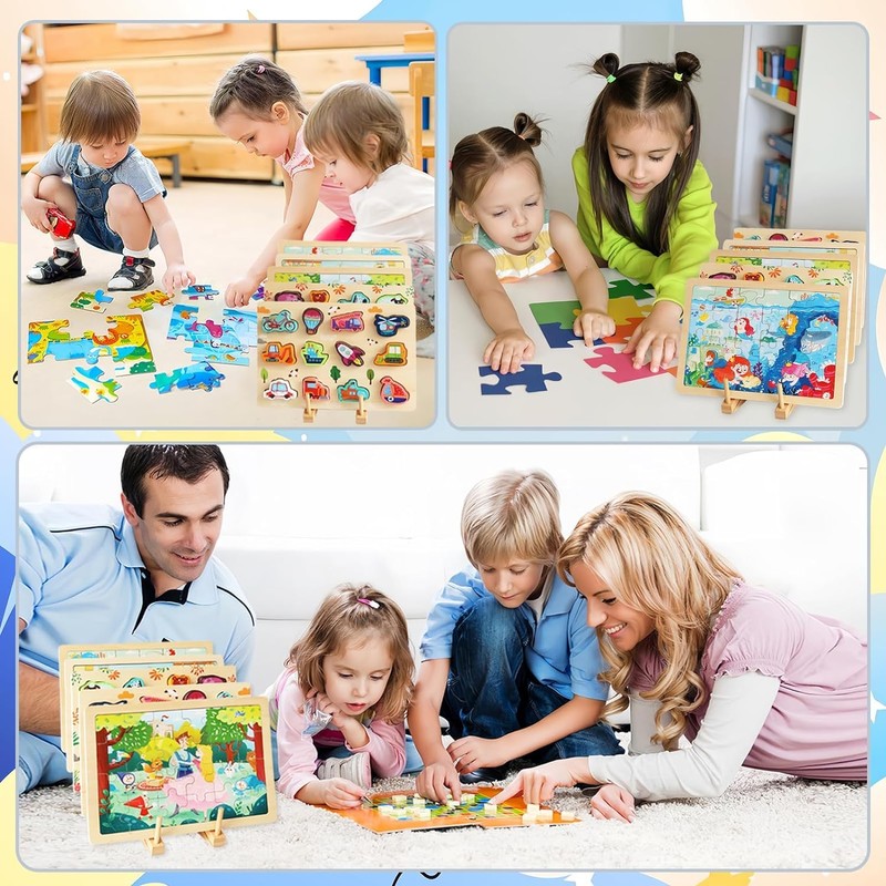 GIKIMO Wooden Puzzle Storage Rack - 2 Pack Puzzle Organizer