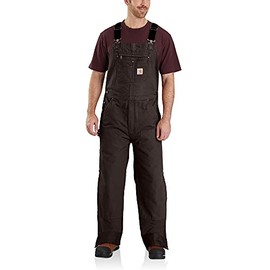 Carhartt Men's Loose Fit Washed Duck Insulated Bib Overall-Dark Brown-Large