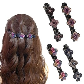 JEYORZY Pack of 4 Double Layer Hair Clips, Braided Hair Clips, Hair Clips, Women's with Sparkling Crystal Stones, Hair Clip, Elegant Clips, Hummingbird Hair Clip, Rhinestone Hair Clips, Hair Clips