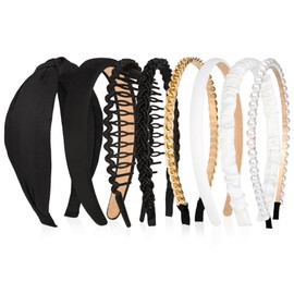 Yamobi 8 Stück Haarreifen Set Damen, Haarband mit Perlen, Zickzack Haarreif, Perlen Stirnbänder, Stirnbänd Kunststoff Haarreif Stirnbänder Haarband für Mädchen Damen