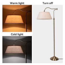 Swing Arm Floor Lamp, Brass Floor Lamps for Living Room with 180° Adjustable Cantilever, Beige Linen Lampshade, Mid Century Floor Lamp for Bedroom Office Home Nursery Study Room Hotel(Bronze)