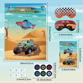 Eaezerav 39 Pieces Truck Pin the Tail Games Party Games Pin The Wheels On The Truck Truck Poster with Blindfolds and 36 Tyres Stickers for Car Theme Birthday Party Supplies Baby Shower Decor