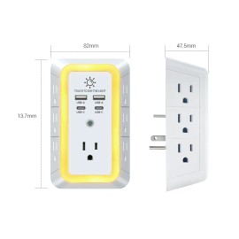 Multi Socket Wall Socket With 7 AC Outlets, ETL Certified US Plug Power Strip Travel Adapter Home Office Universal Fast ChargingPlug Standard: US, Color: White