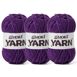3 Pack Fluffy Chenille Yarn for Crocheting, Chunky Velvet Yarns for Crochet Amigurumi, Baby Yarn for Crocheting Soft Blanket, 262.4yds /10.5 oz Bulky Yarns for Crafts/Hats/Shoes/Socks (3 Violet)