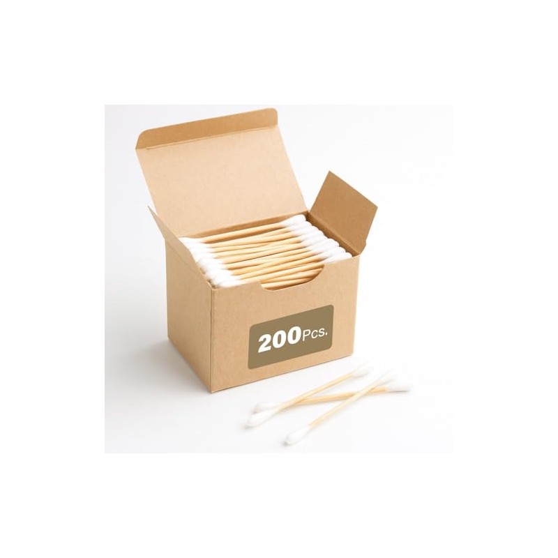 200 Pcs Bamboo Cotton Buds Eco Friendly Biodegradable Swabs with