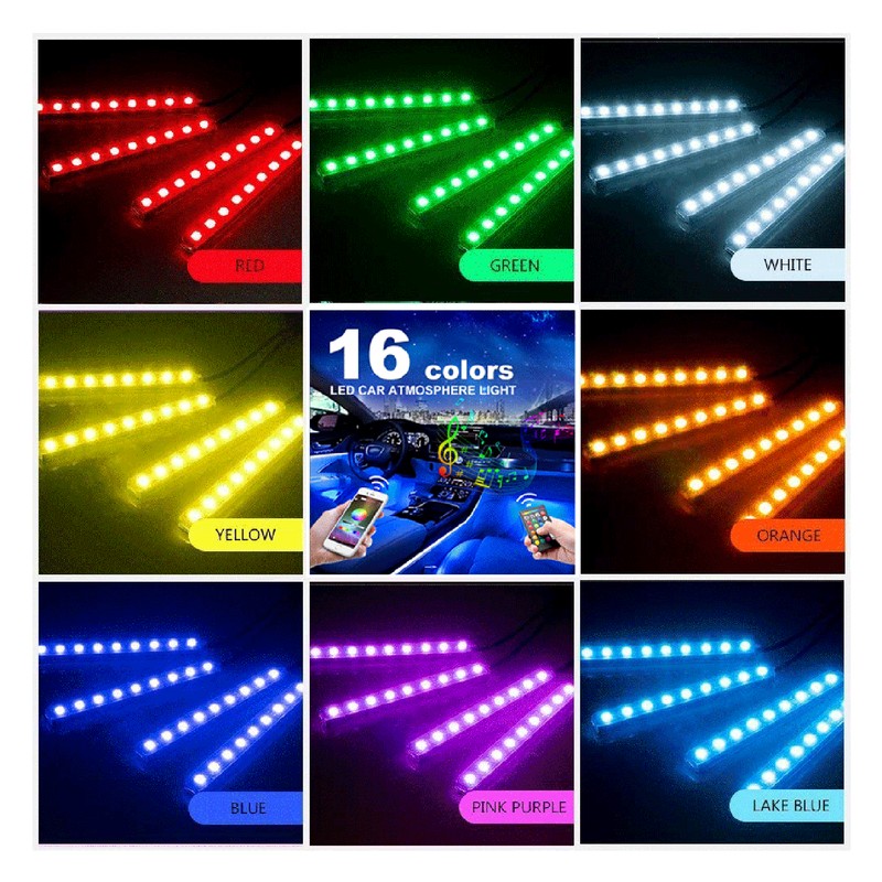 Car LED Strip Light, 4pcs 36 LED DC 12V Multicolor