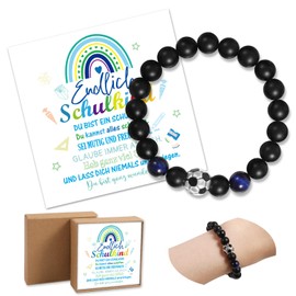 HOWAF Einschulung Geschenk Jungen, Armband Schulkind Jungen, Fußball Armband Schulanfang mit Grußkarte Geschenkbox für Erster Schultag Schultüte Füllung Schulanfang Geschenk, C