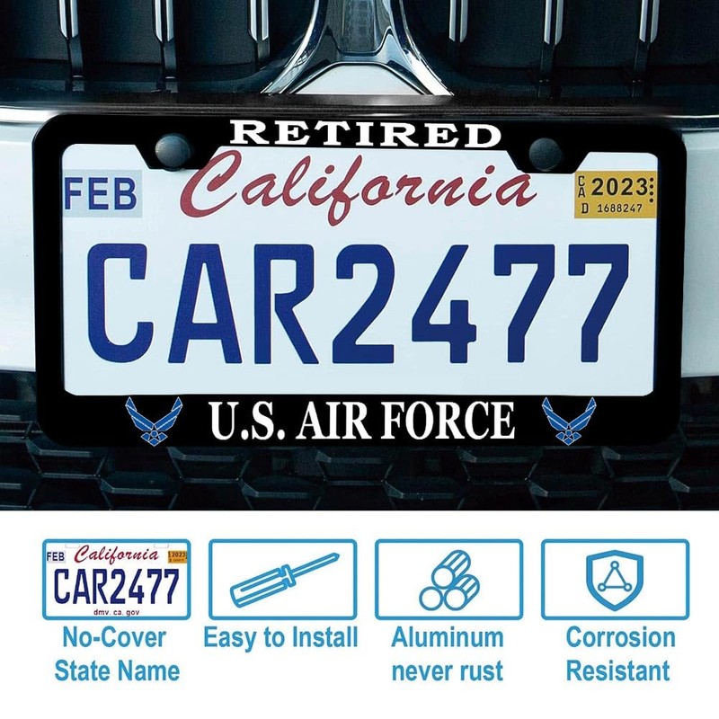 2 Pcs License Plate Frame for Retired US Air Force