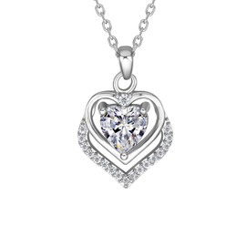 ZHOU LIU FU Women's 925 Sterling Silver Love Heart Cubic Zirconia Pendant Necklace for Women Jewellery Birthday Gift for Her Girlfriend Christmas Valentine's Day Mother's Day 45 cm - 50 cm, Sterling Silver, No Gemstone