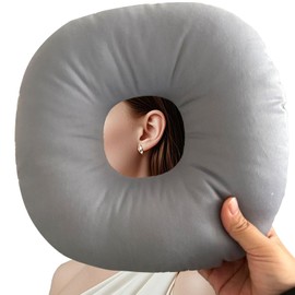 YUNXCNA Piercing Pillow with Hole, Doughnut Pillow, Pillow for Side Sleepers, Piercing Pillow, Sleeping Ring to Relieve Ear Pain for Side Sleepers, for Ear Against Ear Pain, Grey