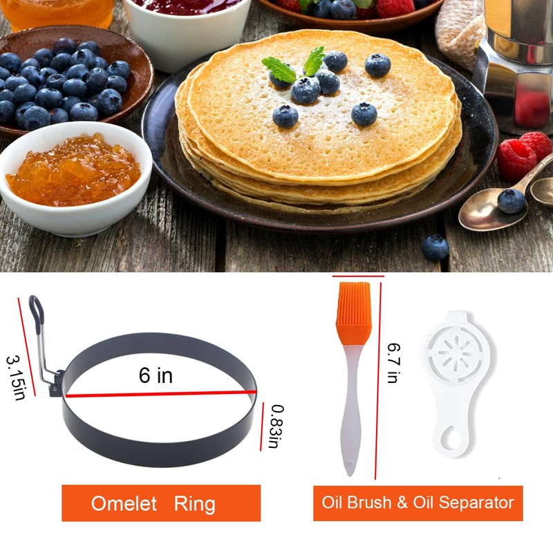 Pancake Ring for Griddle,2 Packs 6 Inch Egg Pancake Maker,Omelette