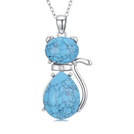 LONAGO Turquoise Cat Necklace Kitten Cat Pendant Necklace Gift for Women