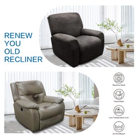 WINCREW Like Leather Recliner Chair Covers, 4 Pieces Lazy Boy Recliner Cover for Recliner Chair, Soft Stretch Leather Grain Cover for Recliner slipcovers Good Choice for All Seasons (Brown2)