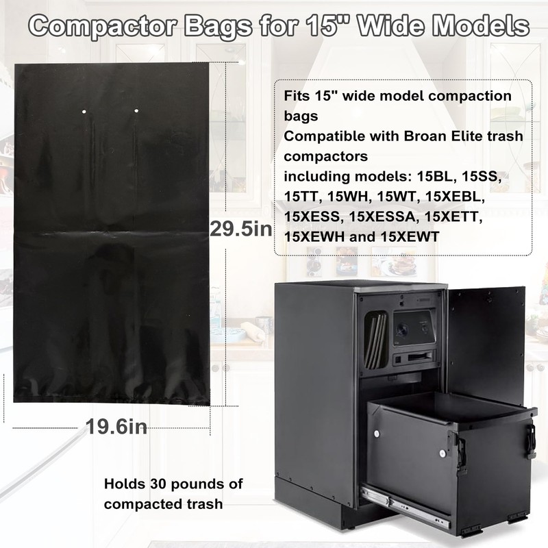 12Pack Compactor Bags for 15" Wide Models, Heavy-Duty Trash Bags,