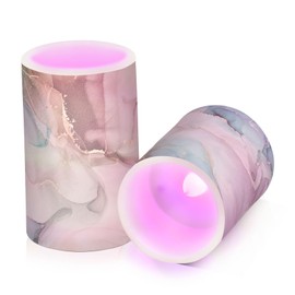 ALAZA Teal Ink Marble Flickering Flameless Candles Battery Operated with Remote Timer,Tea Light Candles LED Pillar Votive Candles Set of 2 for Outdoor Indoor Decorations