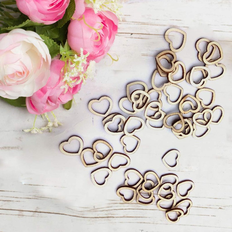 Heart Slices SOFEA 50pcs Hollow Wooden Heart Love Rustic Decoration
