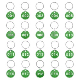 PATIKIL 1-20 Number Tags, 20Pcs Round ID Number Key Tags Aluminum Alloy Marking Identification Label with Metal Rings for Luggage Dormitory Keychain Lockers, Green
