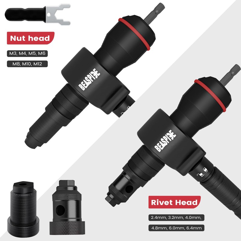 Beaspire Cordless Drill Electric Rivet Gun Adapter, 2-in-1 Rivet Nut