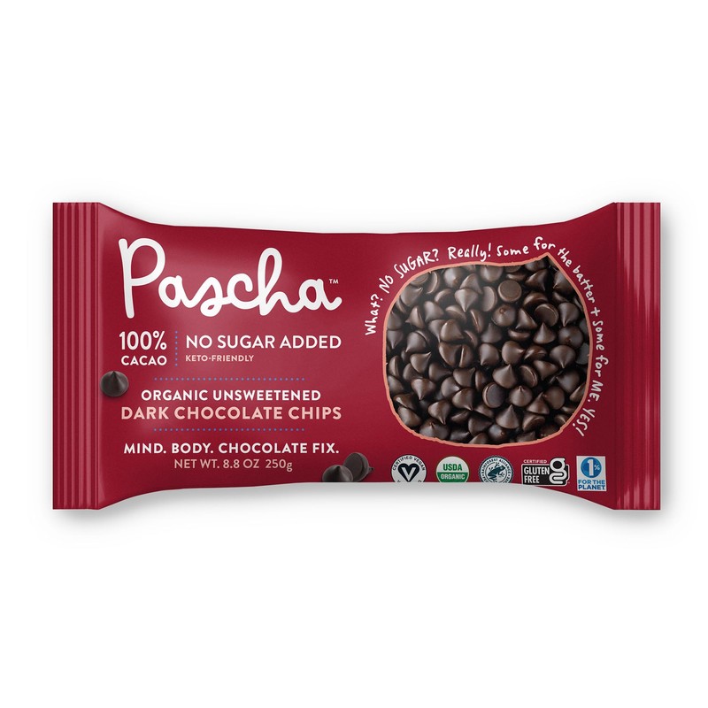 Pascha, Organic Chocolate Chips 100% Cacao Unsweetened, 8.8 Ounce