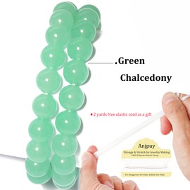 Anjpuy 8MM Natural Stone Beads Round Loose Beads Gemstone for Jewelry Making with Crystal Stretch Cord (Green Chalcedony,45PCS)