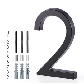 Floating House Number 2, YIPLED 6 Inch Modern House Numbers for Home, Mailbox, Street (Black)