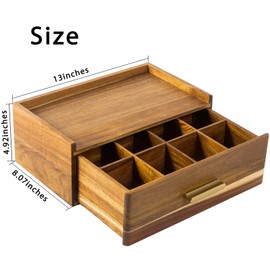Acacia Wood Tea Bag Organizer, Tea Organizers and Storage Box, Tea Caddy for Tea Bags Storage Drawer, Teabag Holder Container Boxes for Countertop, Tea Station Chest Display Wooden, Organizador De Te