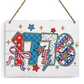 Independence Day Patriotic Decorations, Fourth of July Decor Wall Art Signs, Red White and Blue Decorations, 1776 Retro Wall Art Wood Plaque Sign, for Bedroom Living Room Porch Garden Yard Backyard