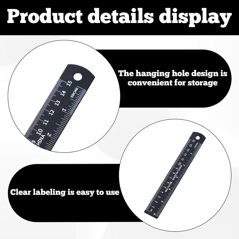 3 Pcs Metal Ruler,6 Inch Stainless Steel Ruler With Centimeters
